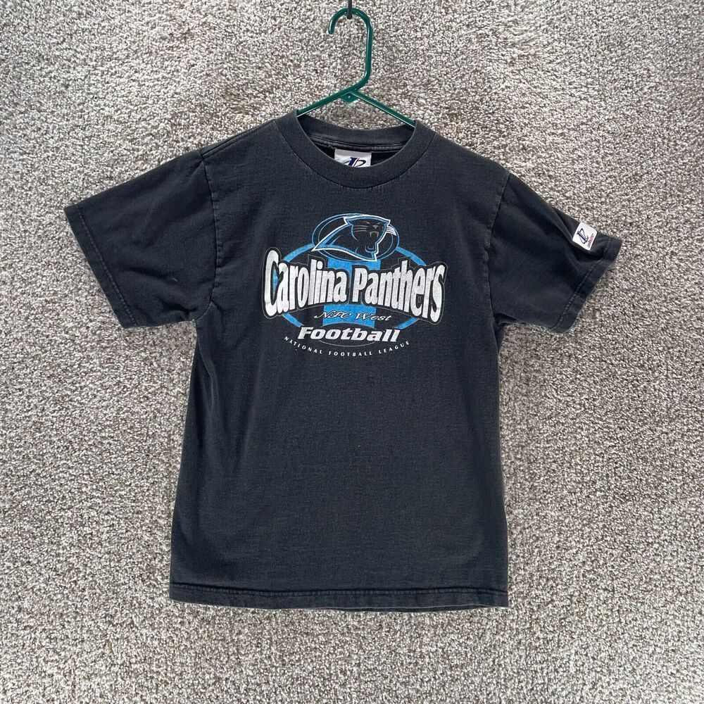 Vintage Carolina Panthers Shirt Youth Medium Black Logo Athletic Single Boys Kid